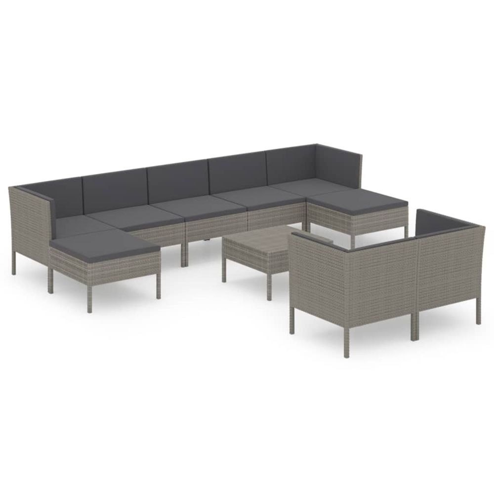 Salon de jardin 10 pcs avec coussins résine tressée gris