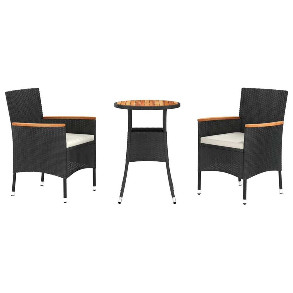 Ensemble de bistro de jardin 3 pcs coussins noir poly rotin