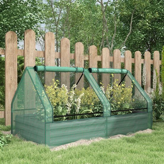 Jardinière surélevée avec mini-serre 2-en-1 acier et pe pour potager 185x95x92 cm gris et vert