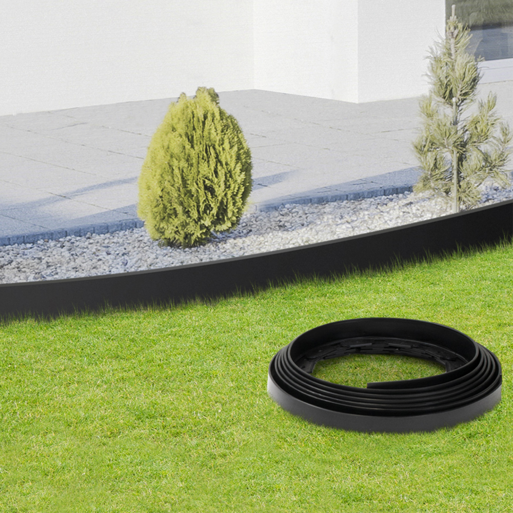 Bordurette de jardin flexible 8 m noire hauteur 12 cm + 24 piquets