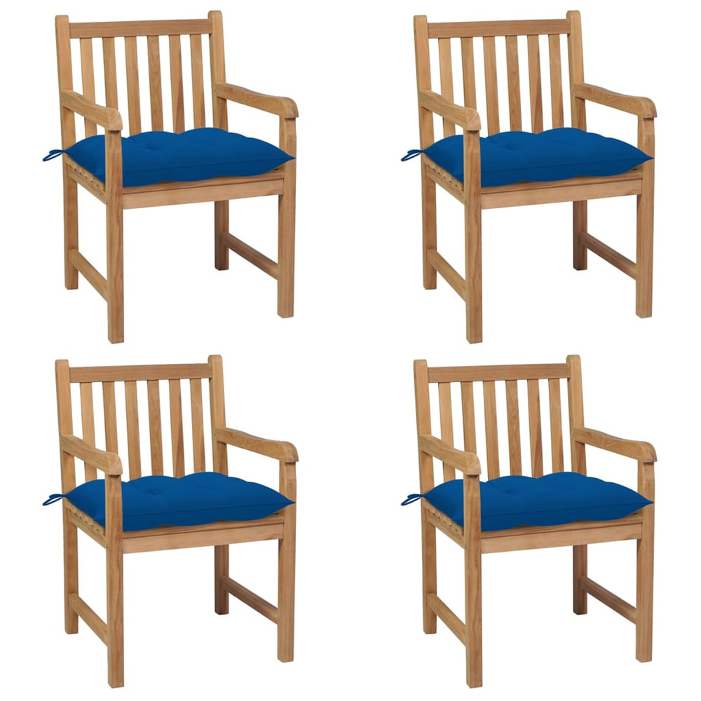 Chaises de jardin lot de 4 et coussins bleu bois de teck solide