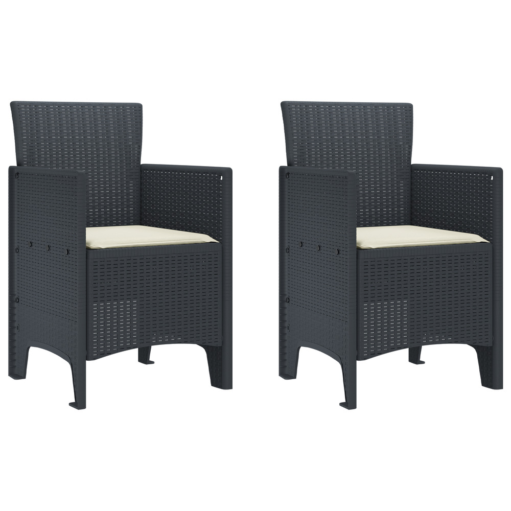 Chaises de jardin avec coussins 2 pcs anthracite rattan plastique