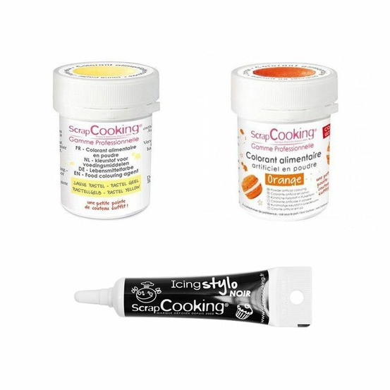 2 colorants alimentaires orange-jaune pastel + stylo glaçage noir