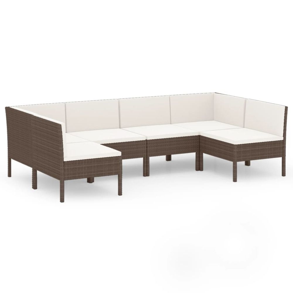 Salon de jardin 6 pcs avec coussins résine tressée marron