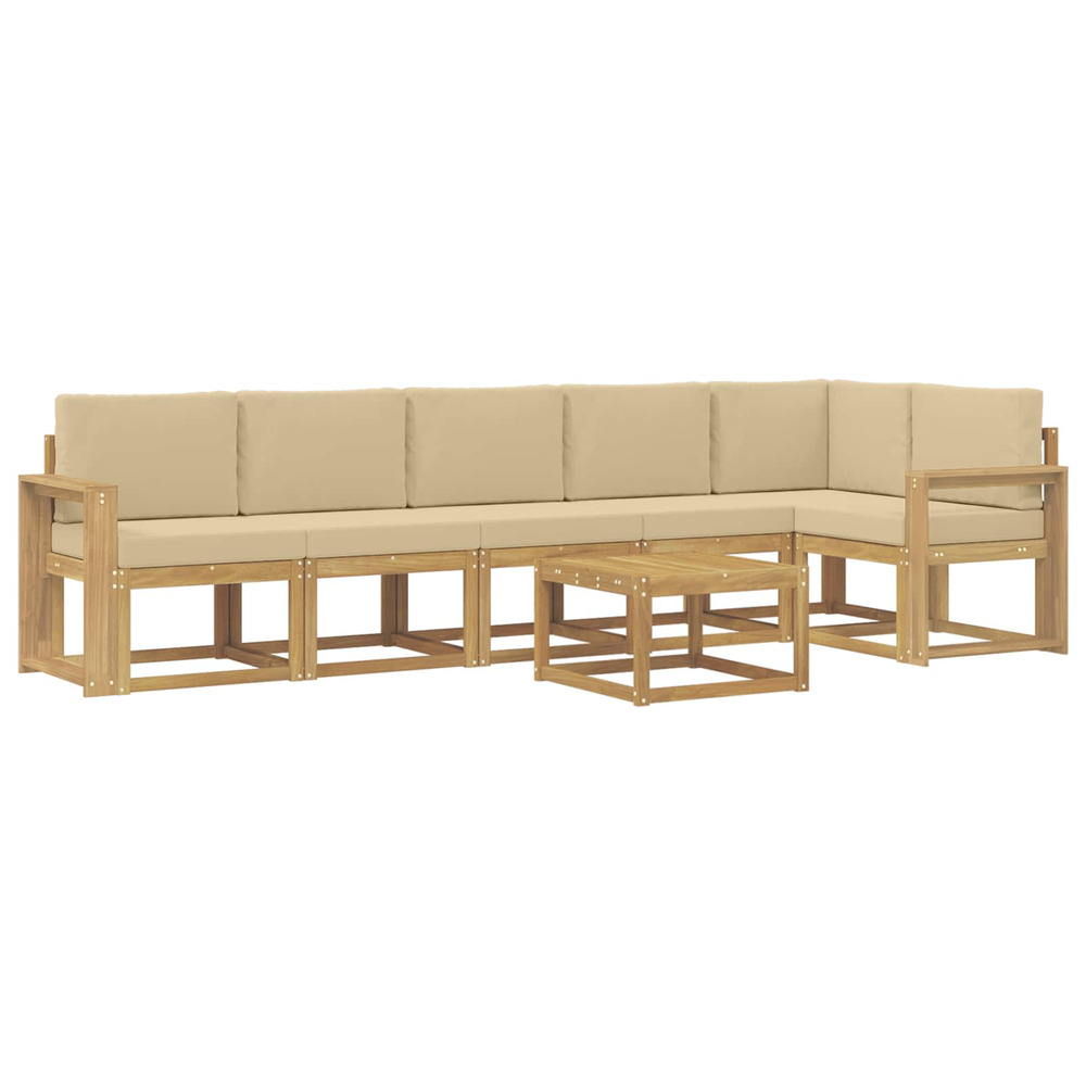Ensemble de canapés d'extérieur 7 pcs blanc et beige polyester