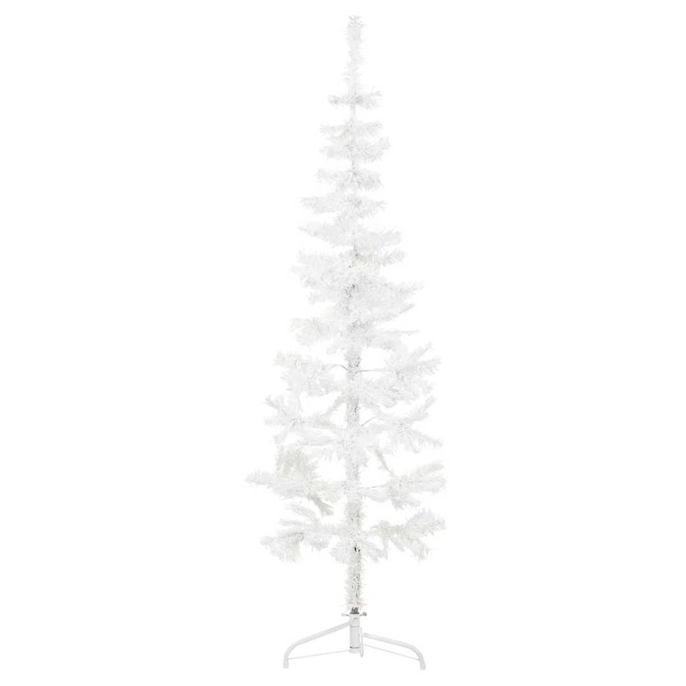 Demi sapin de noël artificiel mince avec support blanc 150 cm