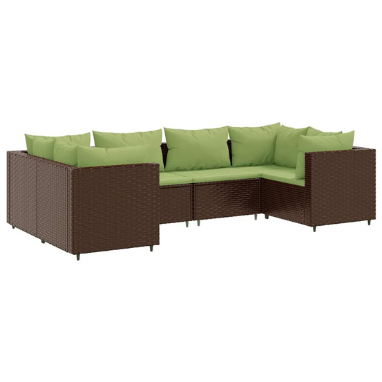 Salon de jardin 6 pcs avec coussins marron résine tressée