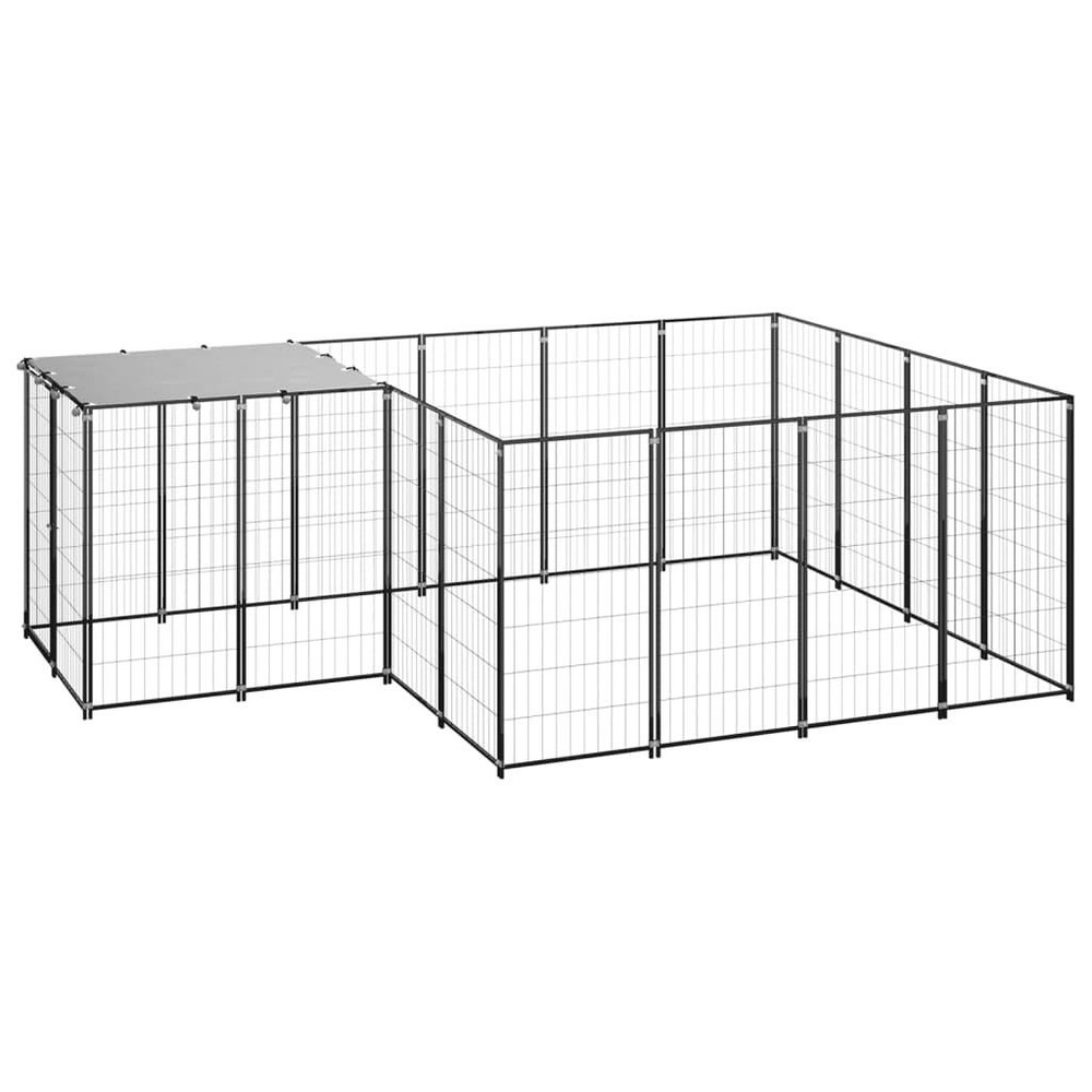 Chenil extérieur cage enclos parc animaux chien 6,05 m² acier noir