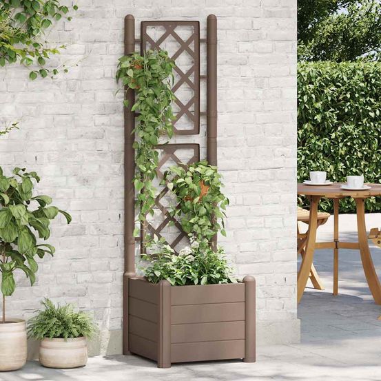 Jardinière carrée 30l avec treillis pour plantes grimpantes balcon terrasse moka