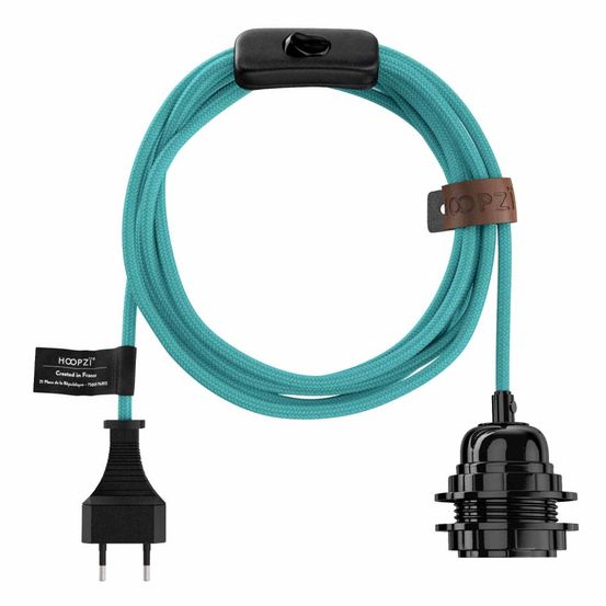 Luminaire corde bala fil électrique - coton turquoise