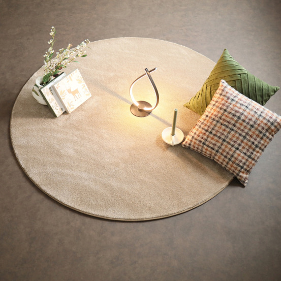 Tapis rond doux - hypnose beige nude - galon beige foncé - ø 120 cm