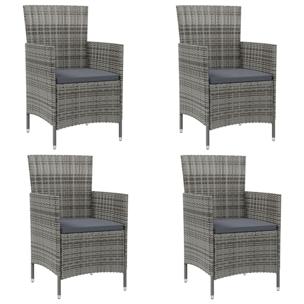 Chaises de jardin avec coussins lot de 4 résine tressée gris