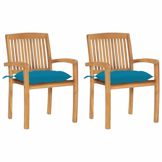 Chaises de jardin lot de 2 et coussins bleu clair bois de teck