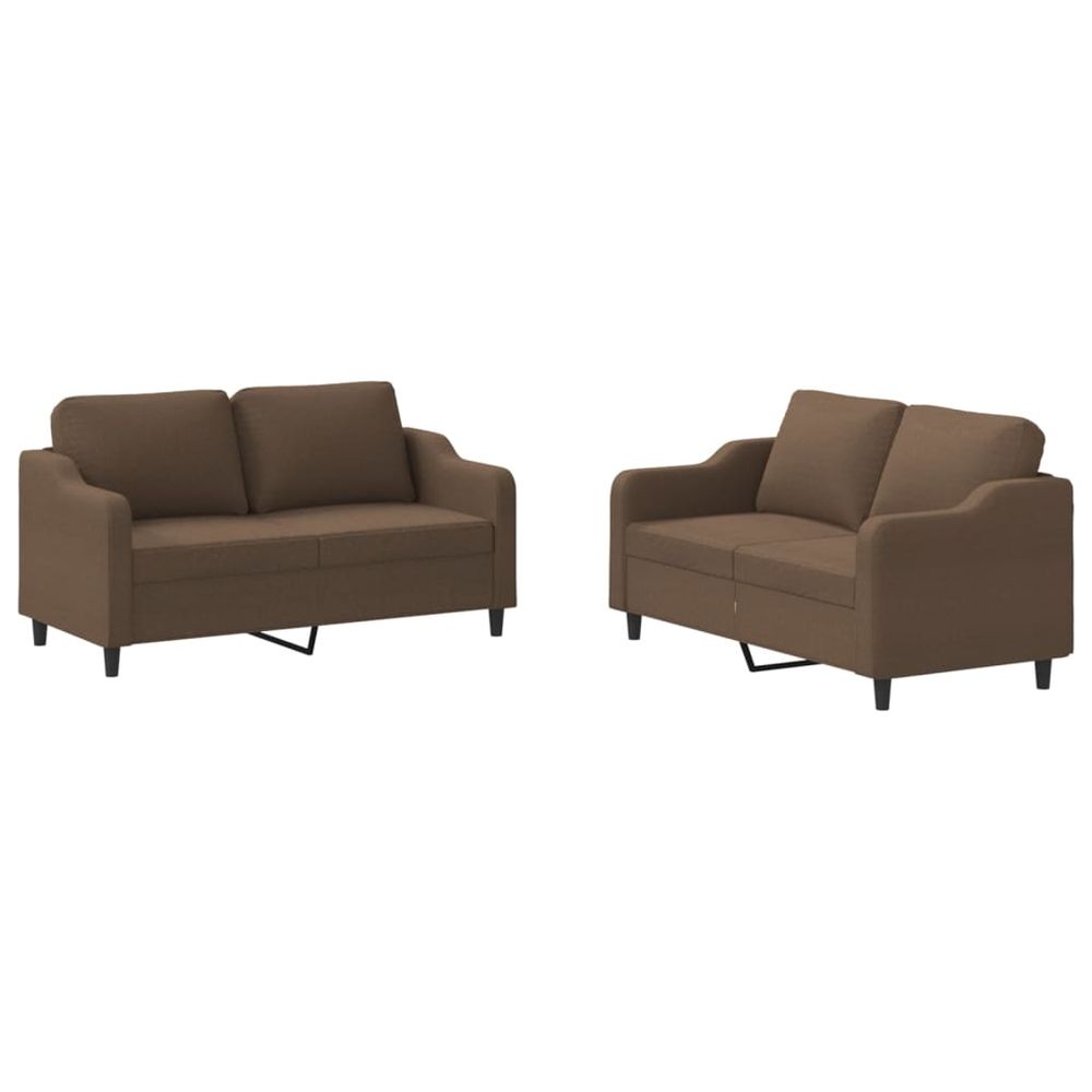 Ensemble de canapés 2 pcs avec coussins marron tissu