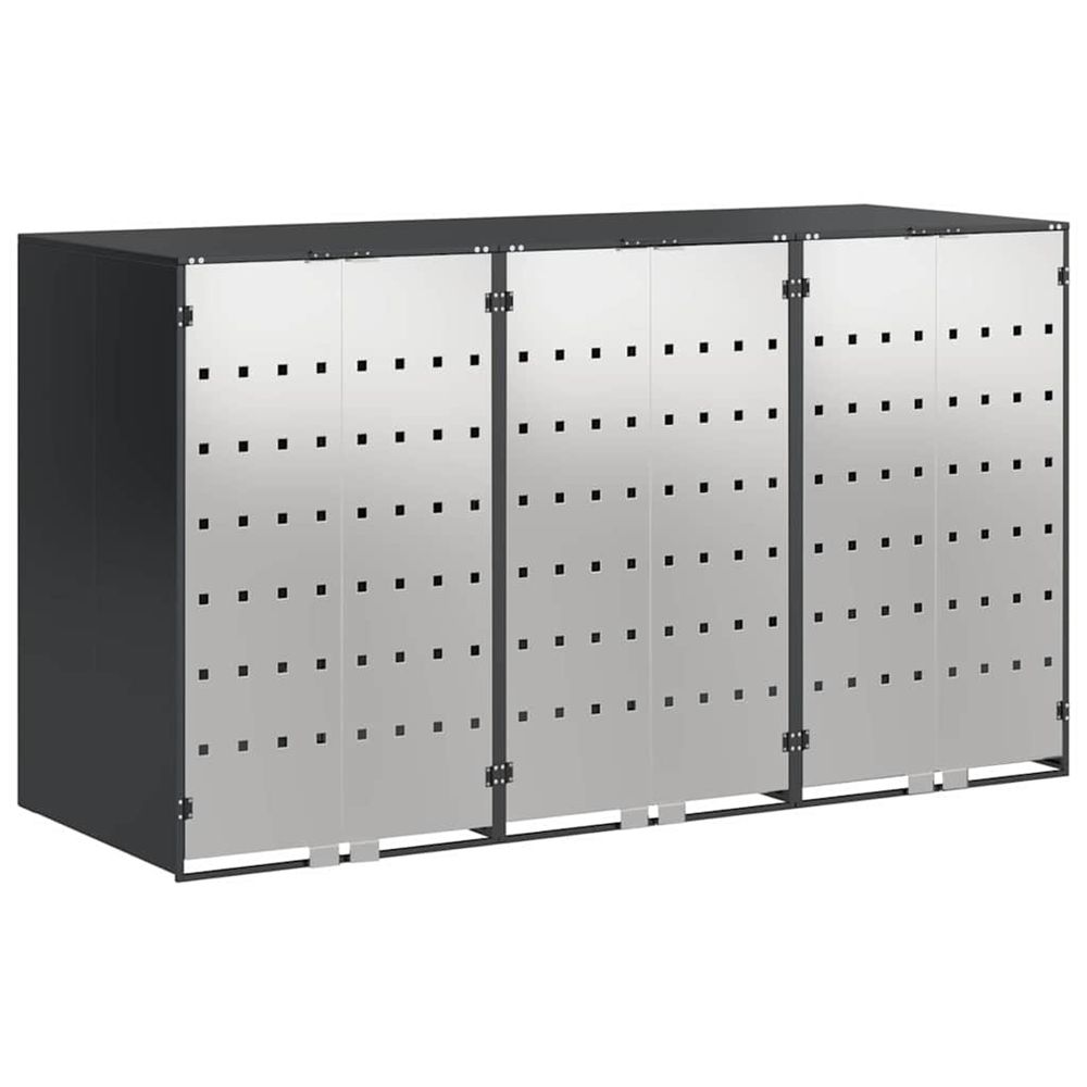 Rangement de poubelle à roulettes pour 3 poubelles anthracite