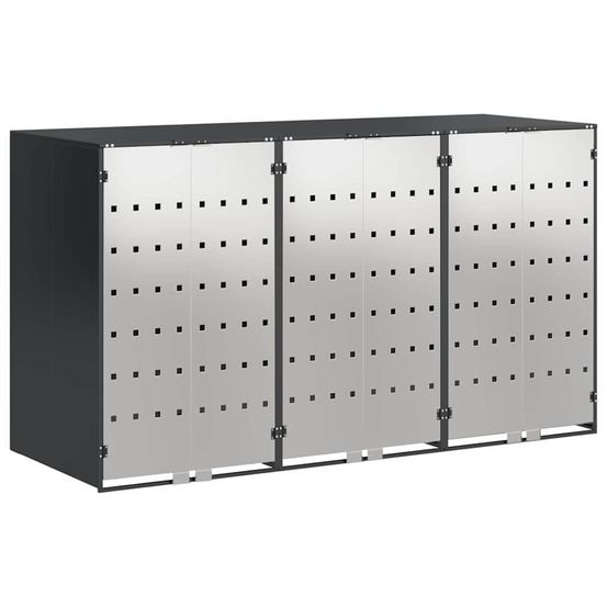 Rangement de poubelle à roulettes pour 3 poubelles anthracite