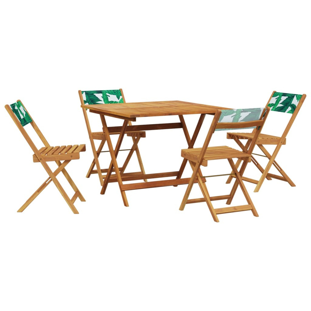 Ensemble à manger de jardin 5 pcs motif de feuilles tissu bois
