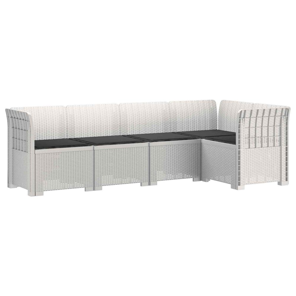 Canapé de jardin 5 places avec coussins aspect rotin pp blanc
