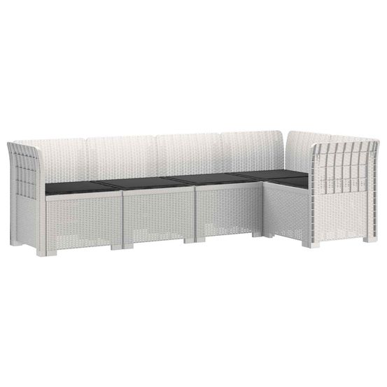Canapé de jardin 5 places avec coussins aspect rotin pp blanc