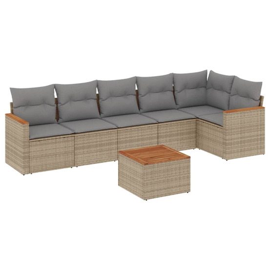 Salon de jardin avec coussins 7 pcs beige résine tressée