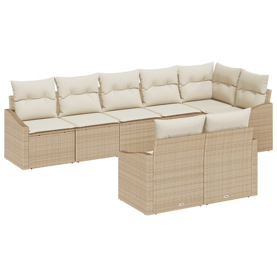 Ensemble de canapé de jardin 8 pièces avec coussins beige en poly rotin