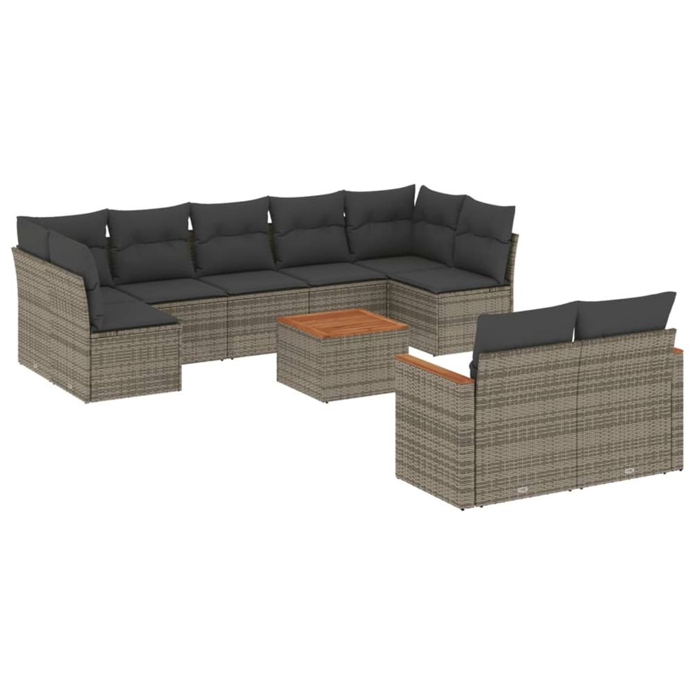 Salon de jardin avec coussins 10 pcs gris résine tressée