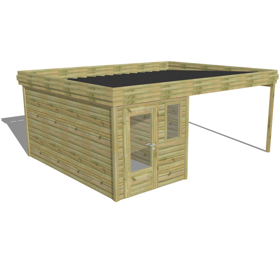 Abri de jardin bois pin traité autoclave 27mm - 5,64x4,34m / 24m2 - bac acier - abri français