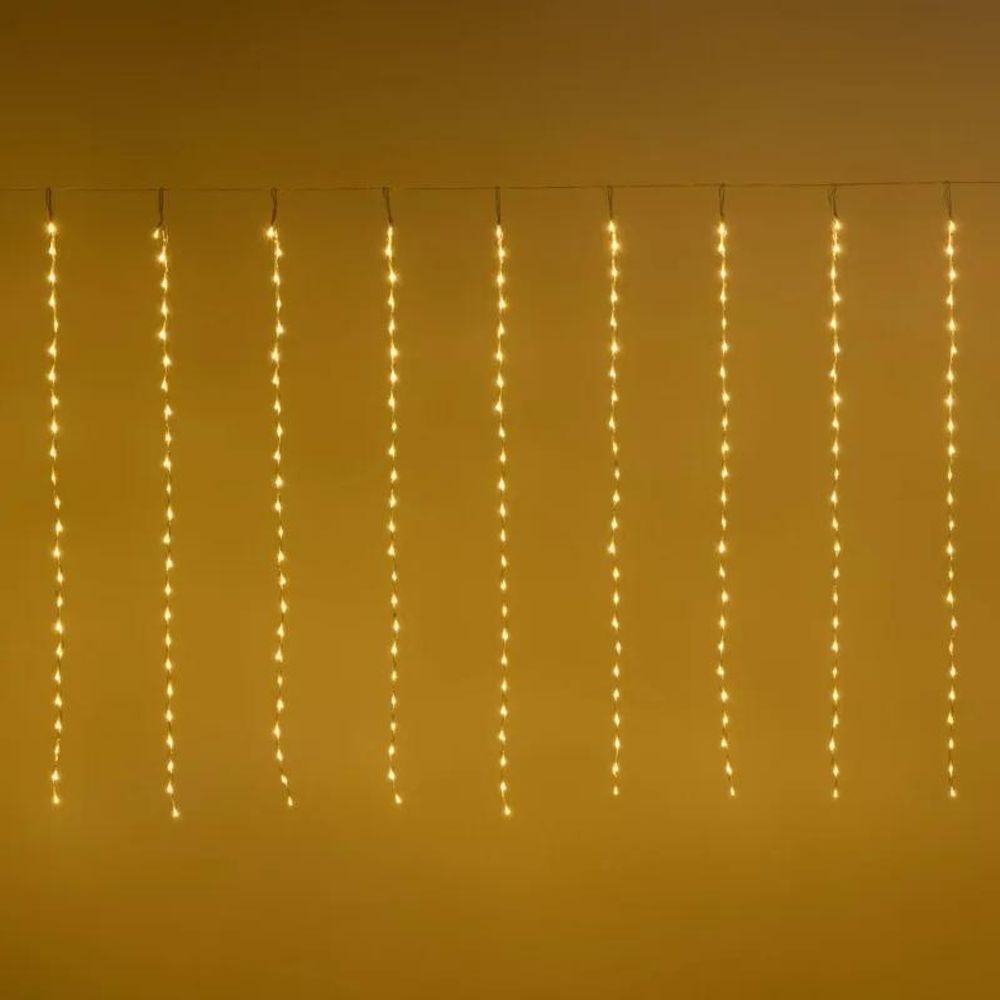 Rideau lumineux effet chute de neige 3m x h1,20m 360 led blanc chaud câble transparent ip44 timer lotti