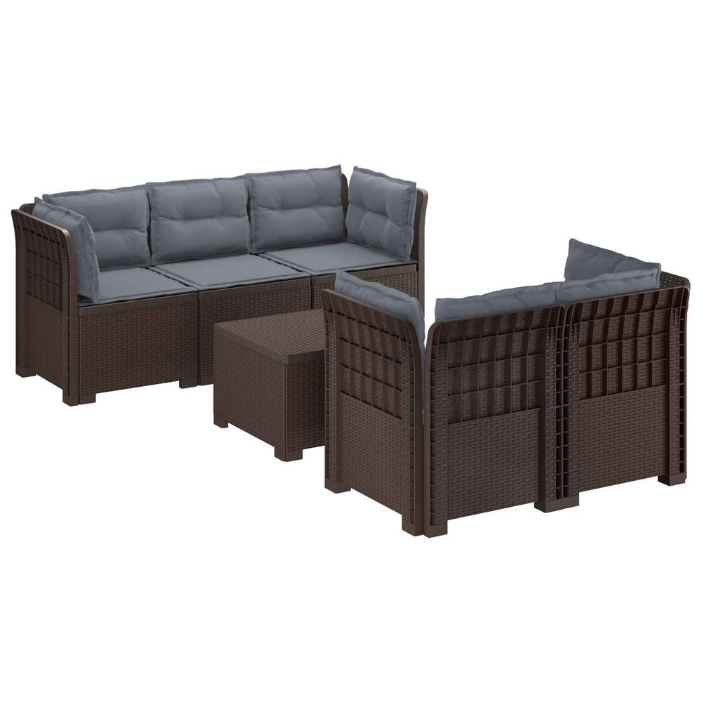 Canapé de jardin 5 places avec coussins aspect rotin pp marron