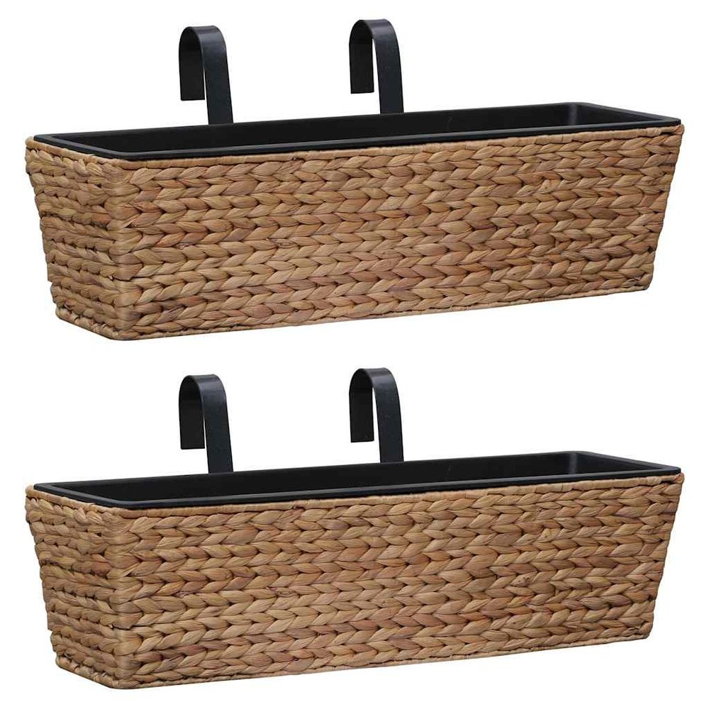 Lot de 2 jardinières rectangulaires en fibre végétale tressée marron pour décoration intérieure et plantes