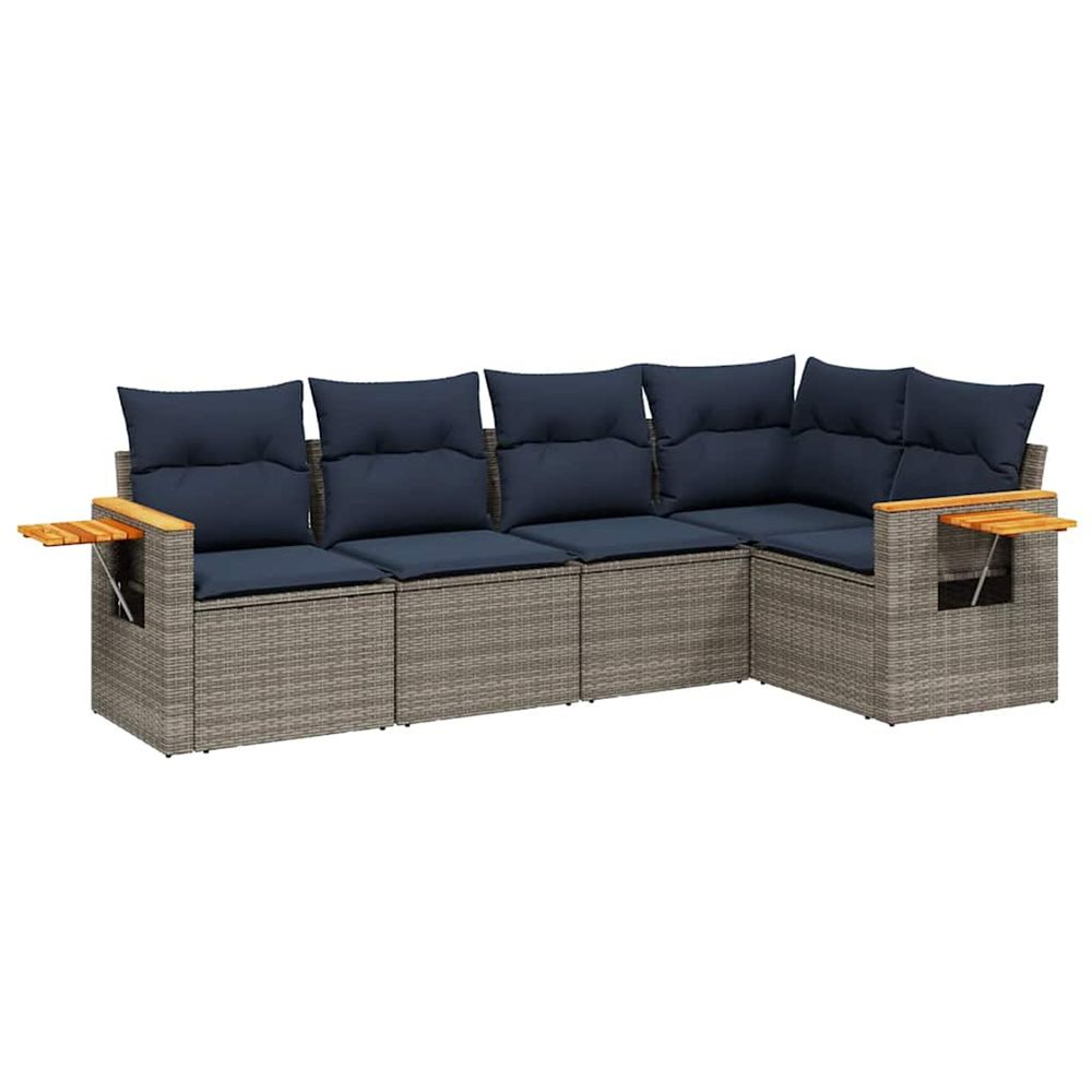 Salon de jardin 5 pcs avec coussins gris résine tressée