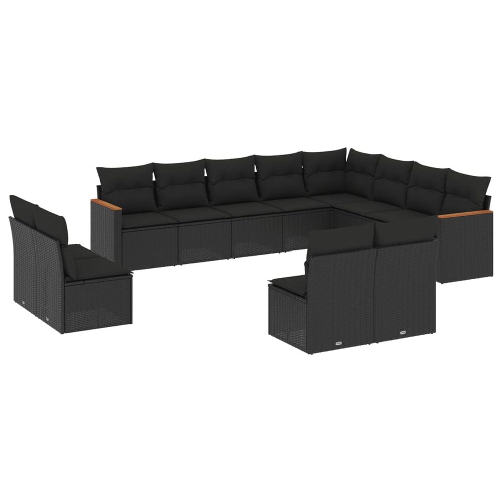 Salon de jardin 12 pcs avec coussins noir résine tressée