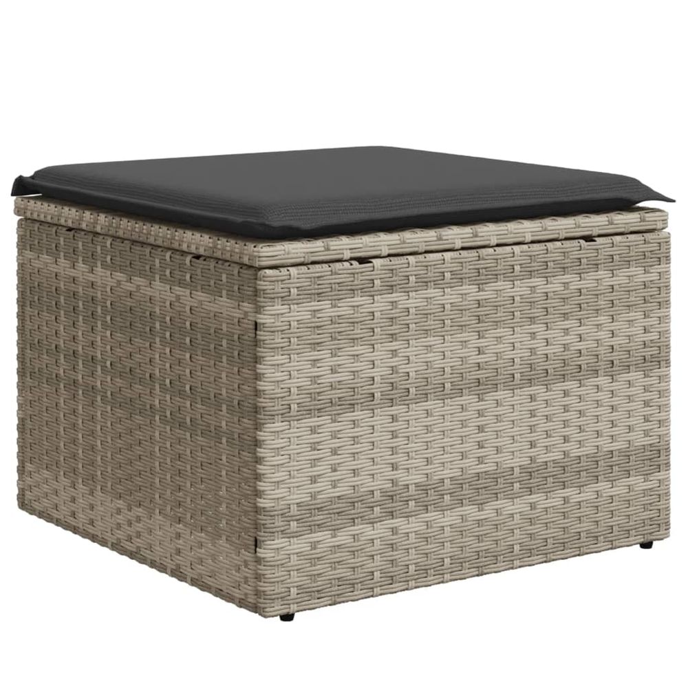 Tabouret de jardin coussin gris clair 55x55x37cm résine tressée