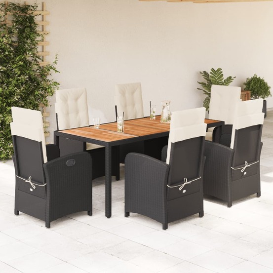 Ensemble à manger de jardin coussins 7pcs noir résine tressée