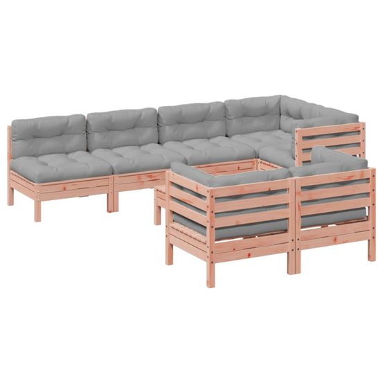 Salon de jardin 8 pcs avec coussins sapin douglas solide
