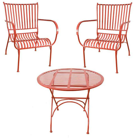 Ensemble table et 2 chaises fer rouge 61x50cm