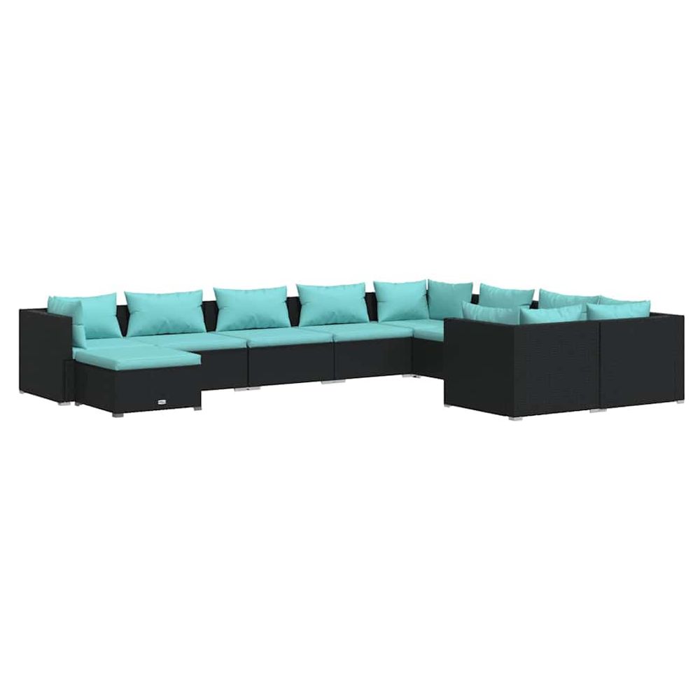 Salon de jardin 10 pcs avec coussins résine tressée noir