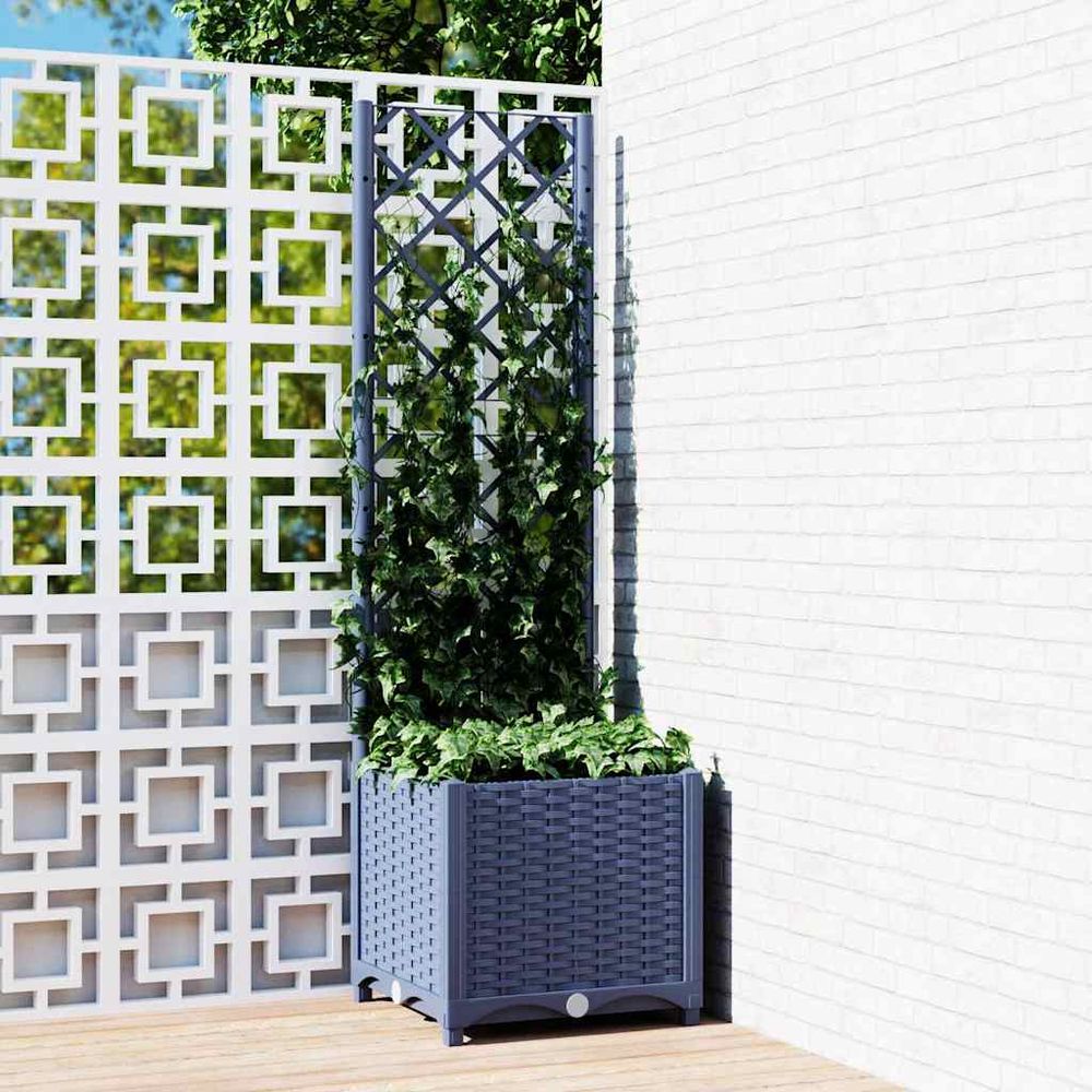 Jardinière avec treillis pp pour plantes grimpantes jardin balcon bleu gris 40x136cm