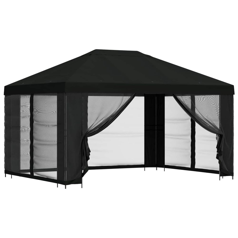 Gazebo avec murs latéraux 4 × 3 m noir polyester et acier