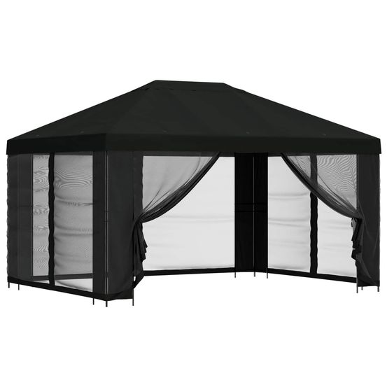 Gazebo avec murs latéraux 4 × 3 m noir polyester et acier