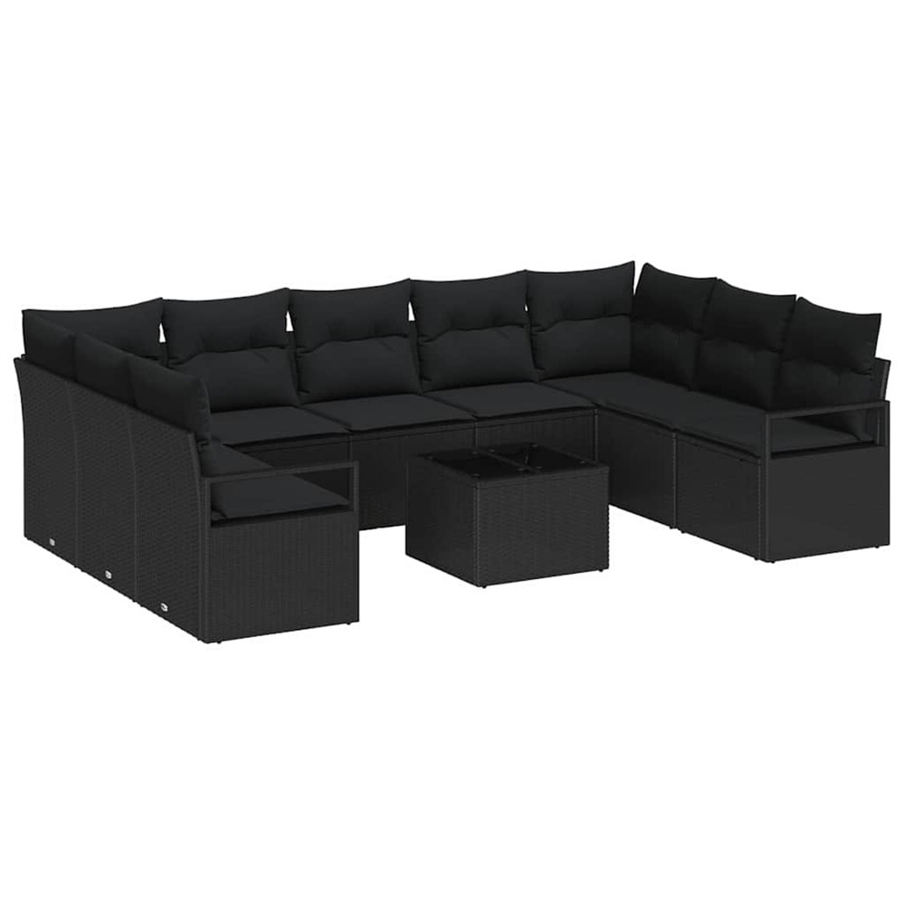 Ensemble de canapés avec coussin 10 pcs noir polyrotin