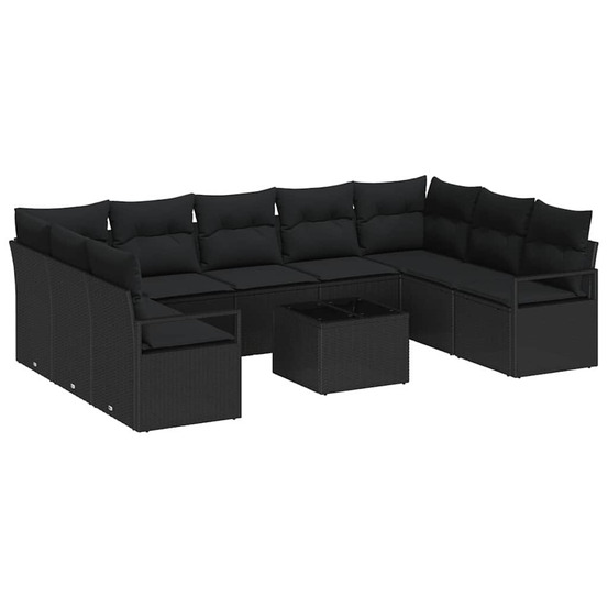 Ensemble de canapés avec coussin 10 pcs noir polyrotin