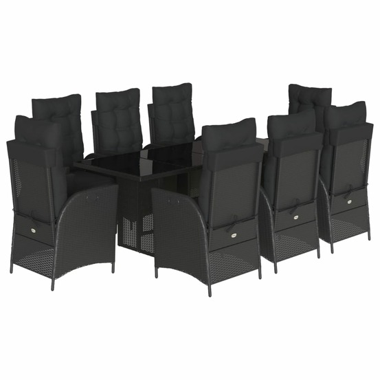 Ensemble à manger de jardin 9pcs coussins noir résine tressée