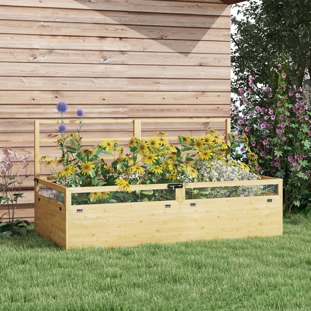 Carré potager avec treillis bois massif jardin anti-nuisibles 183x98,5x95cm naturel