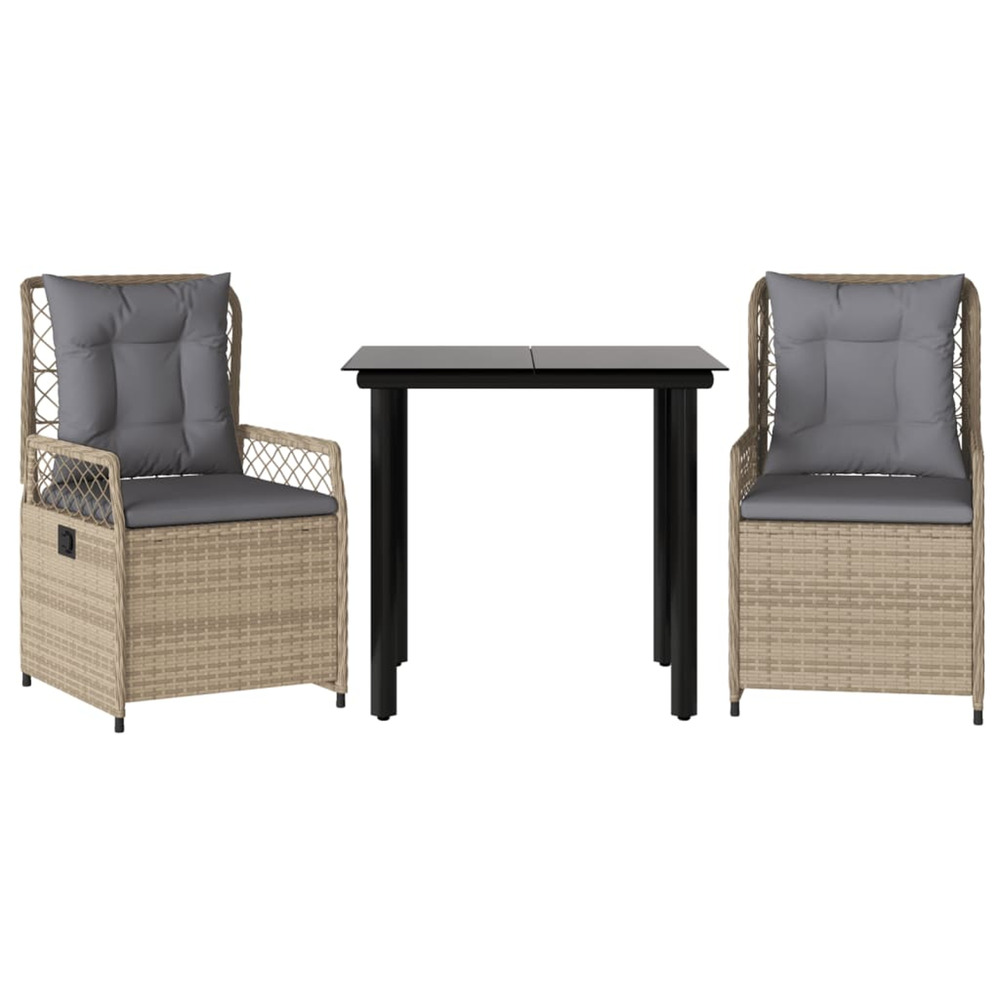 Ensemble à manger de jardin et coussins 3 pcs beige poly rotin