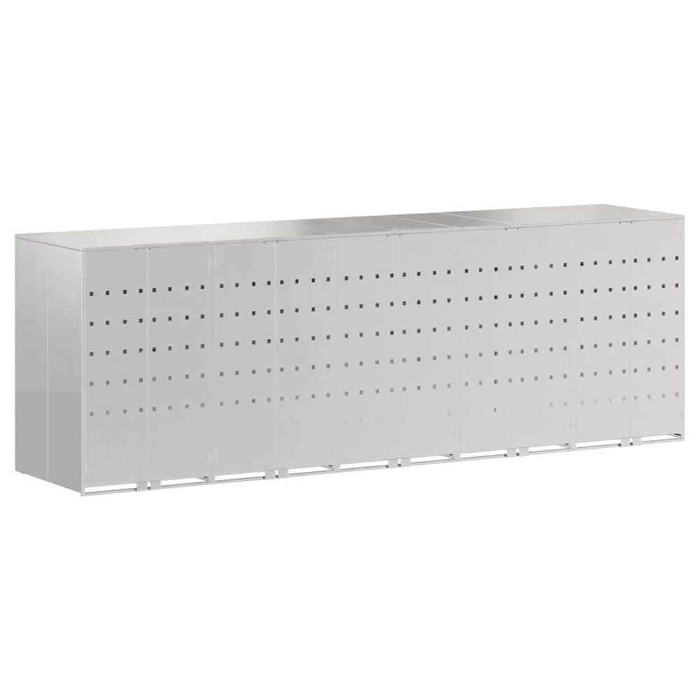 Rangement de poubelle à roulettes pour 3 poubelles argent