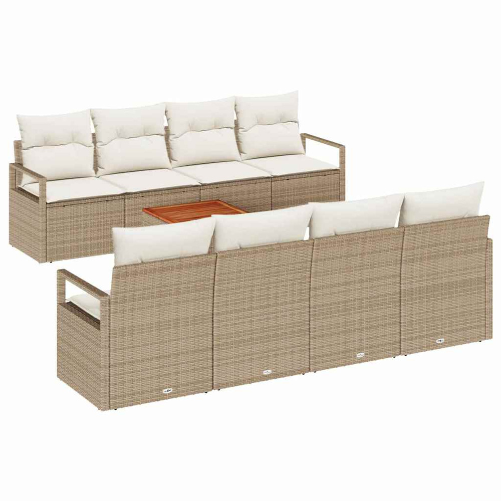 Ensemble de canapé de jardin avec coussin 9 pcs beige polyrotin