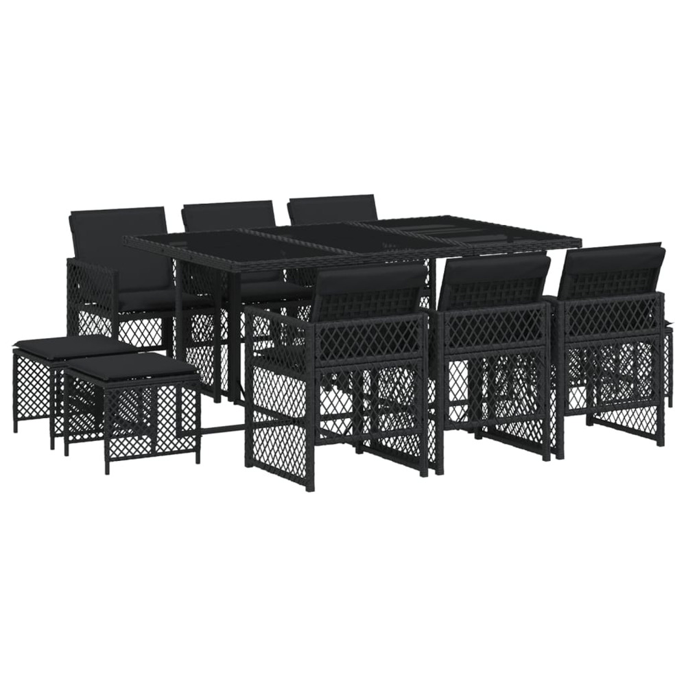 Ensemble à manger de jardin 11 pcs coussins noir résine tressée