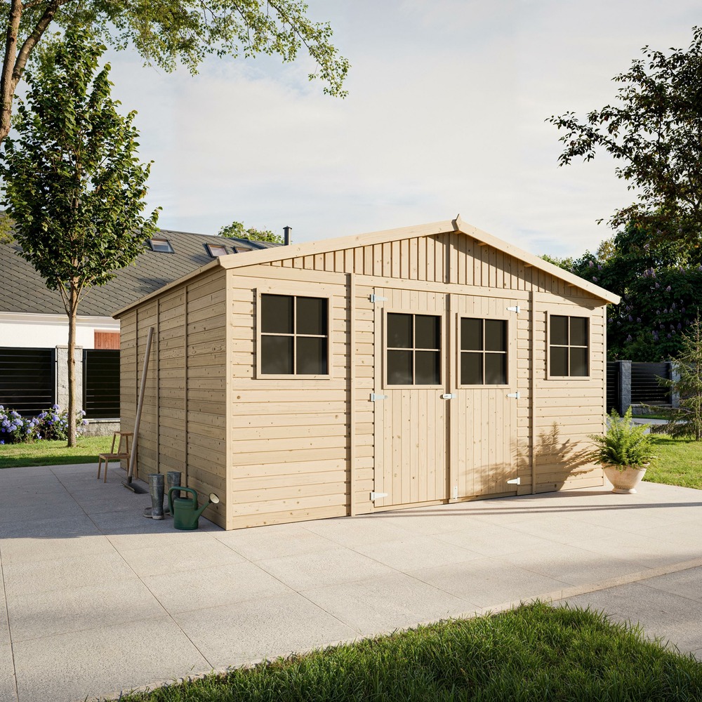 Abri de jardin en bois 16 m² - h246 x 418 x 420 cm - construction de panneaux en bois naturel - m330