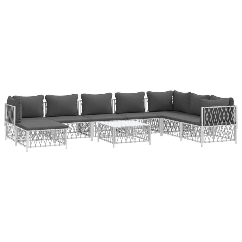 Salon de jardin meuble d'extérieur ensemble de mobilier avec coussins 9 pièces blanc acier